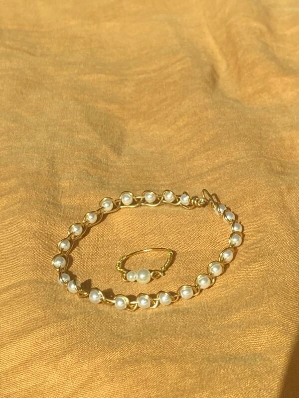 Golden Pearl Wrap Bracelet & Ring Set